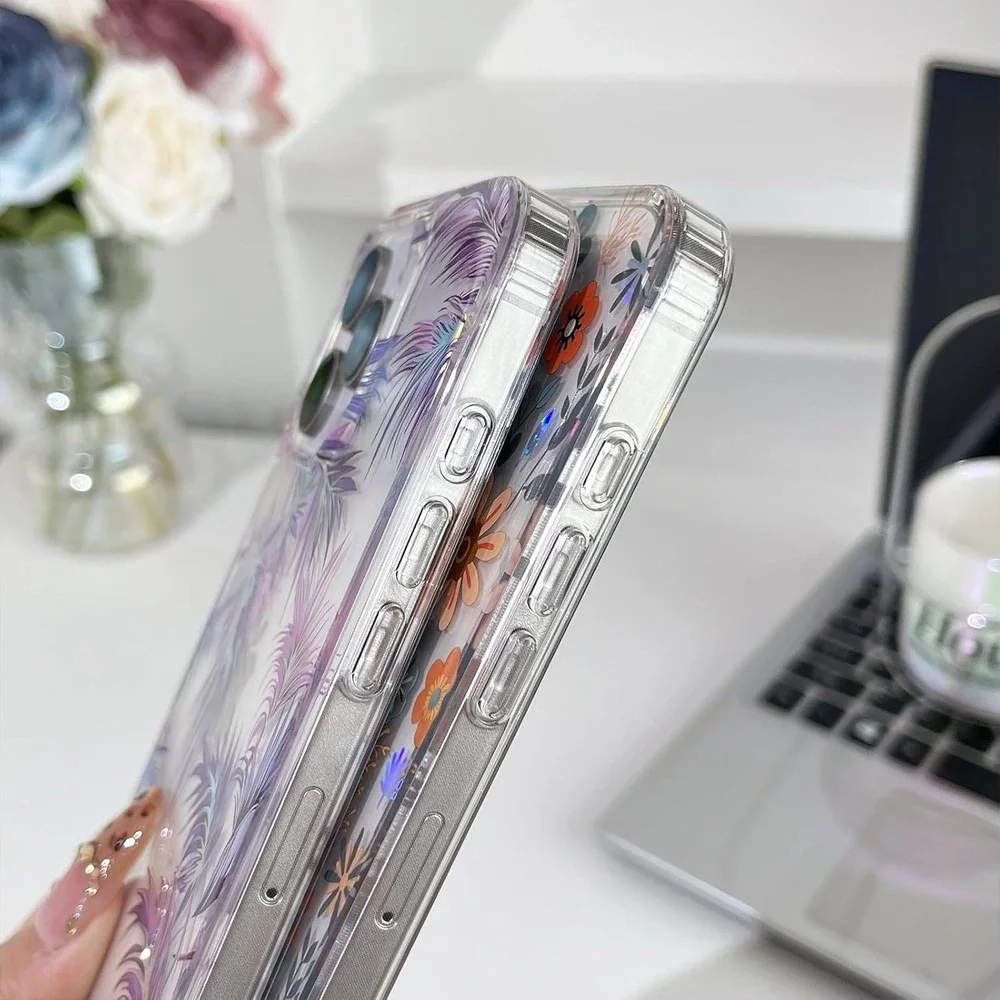 Floral Clear iPhone 14‎ Pro Max Case Purple Yellow Blue Flower TPU Cover